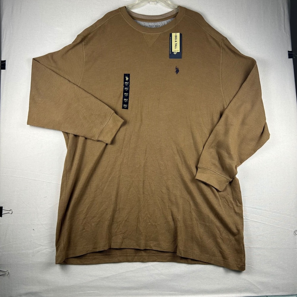 US Polo Assn Mens 4XLT Big & Tall Thermal Waffle Shirt Tan Brown 23D31683 NEW